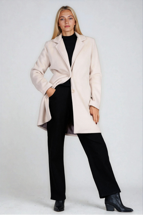 Дамско класическо палто с вълна в светлобежово