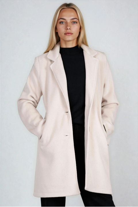 Дамско класическо палто с вълна в светлобежово