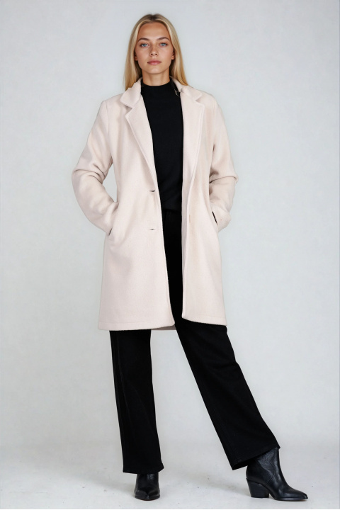 Дамско класическо палто с вълна в светлобежово