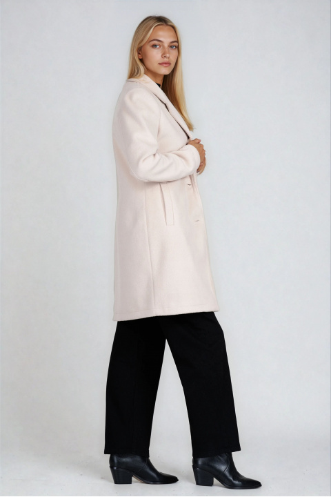 Дамско класическо палто с вълна в светлобежово