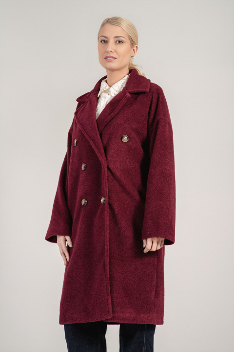 Дамско меко палто в цвят бордо с класическа кройка