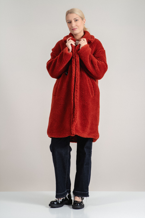 Дамско оувърсайз палто в цвят керемида