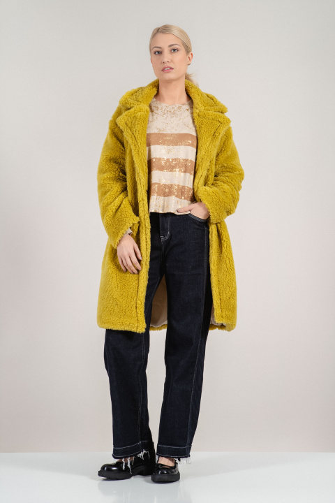 Дамско оувърсайз палто в цвят лайм