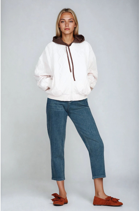 Дамско плетено яке от памук в цвят ванилия с релефна текстура