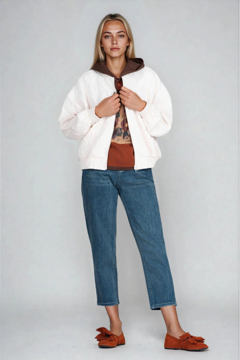 Дамско плетено яке от памук в цвят ванилия с релефна текстура