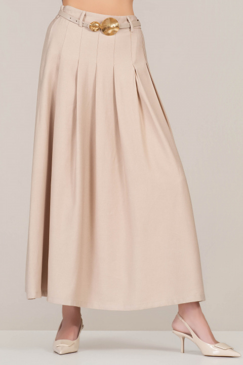 Дълга пола в бежово с декоративен колан