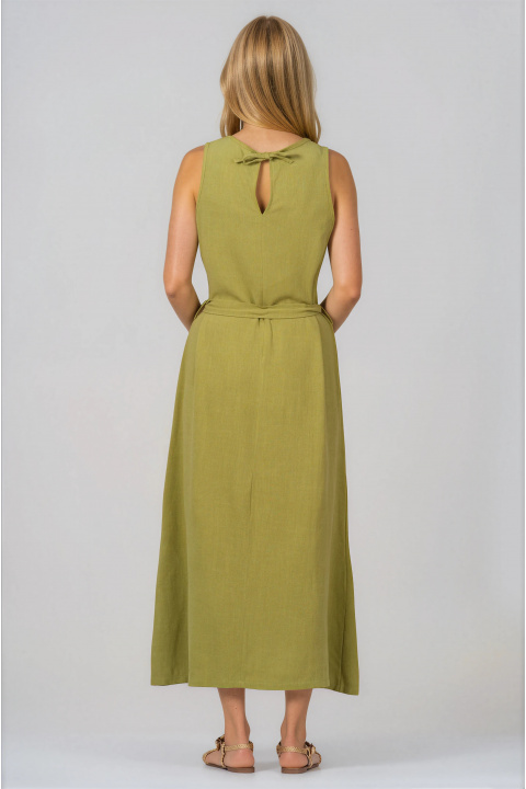 Дълга рокля от памук в цвят лайм без ръкав