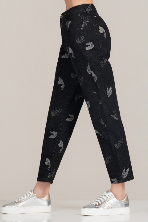 Дънки ''Dragonfly'' от памук в черен деним с щамповани водни кончета