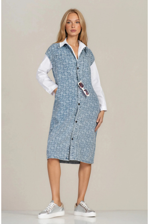 Дънкова рокля ''Dragonfly'' от органичен памук с щампован лого принт