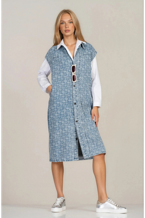 Дънкова рокля ''Dragonfly'' от органичен памук с щампован лого принт