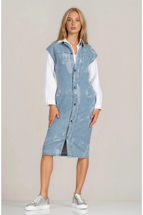 Дънкова рокля ''Dragonfly'' от органичен памук със светъл флорален принт