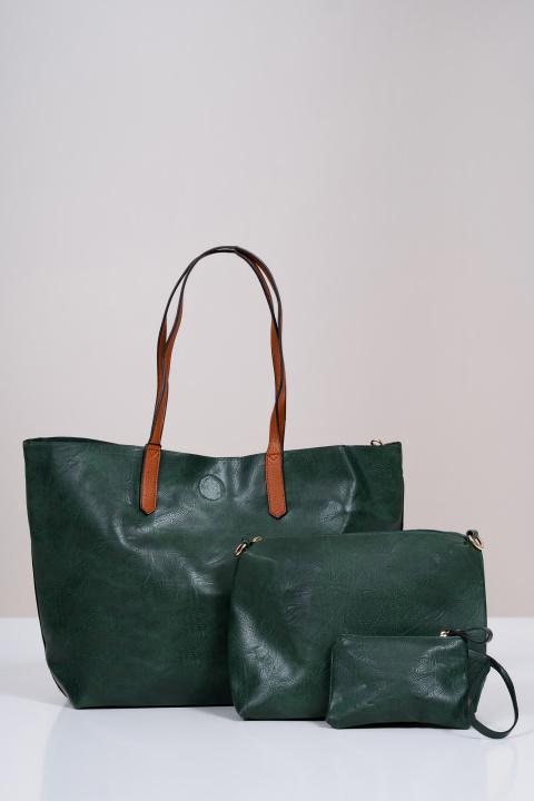 Голяма дамска чанта 3в1 в тъмнозелено