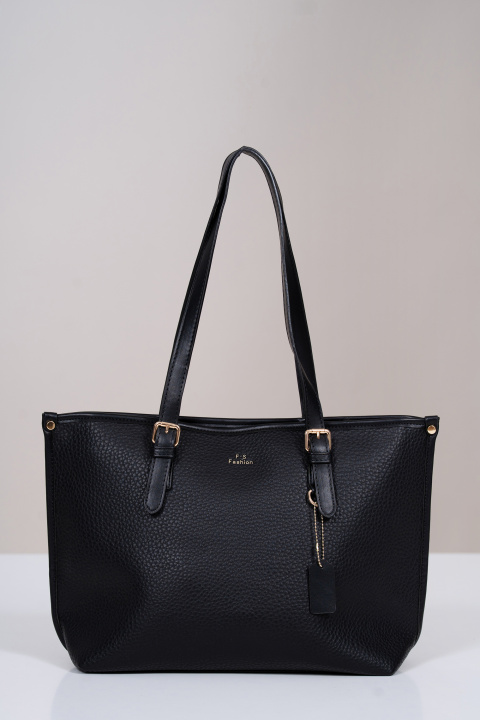 Голяма дамска чанта от еко кожа в черно