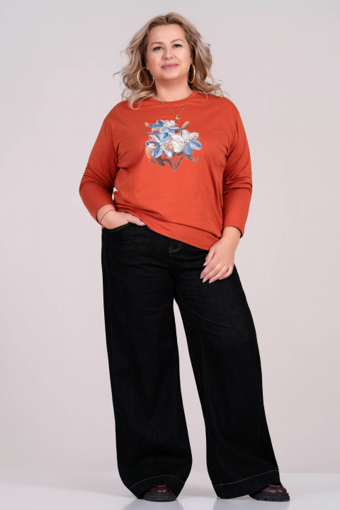 МАКСИ блуза от памук в оранжево с апликирани цветя