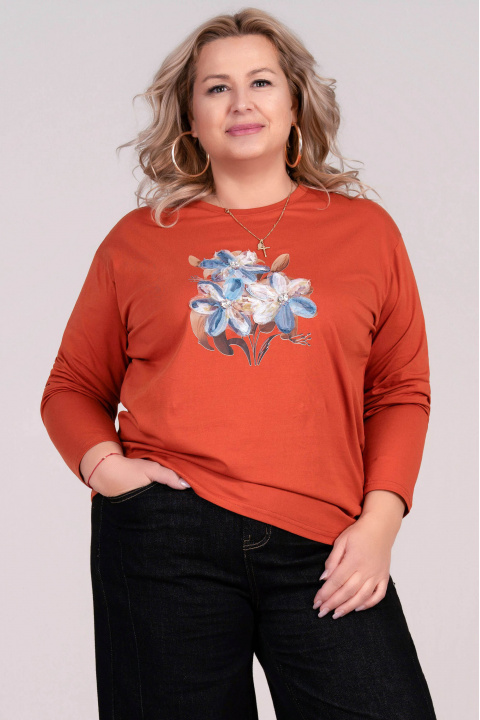 МАКСИ блуза от памук в оранжево с апликирани цветя