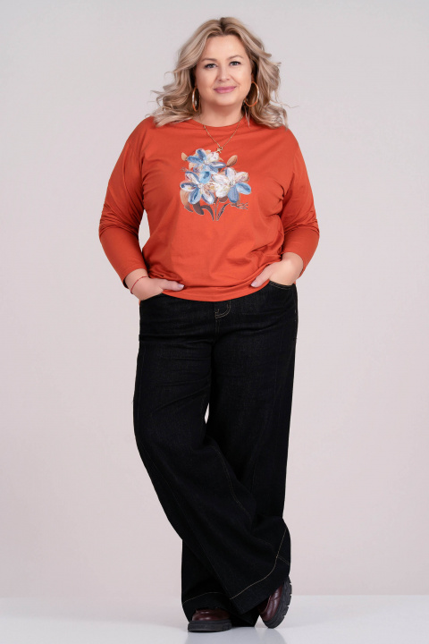 МАКСИ блуза от памук в оранжево с апликирани цветя