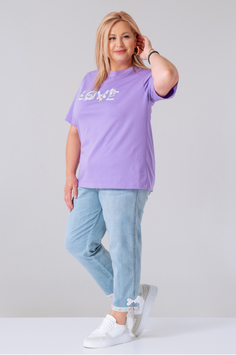 МАКСИ еластични 7/8 дънки в светлосиньо с панделки в края