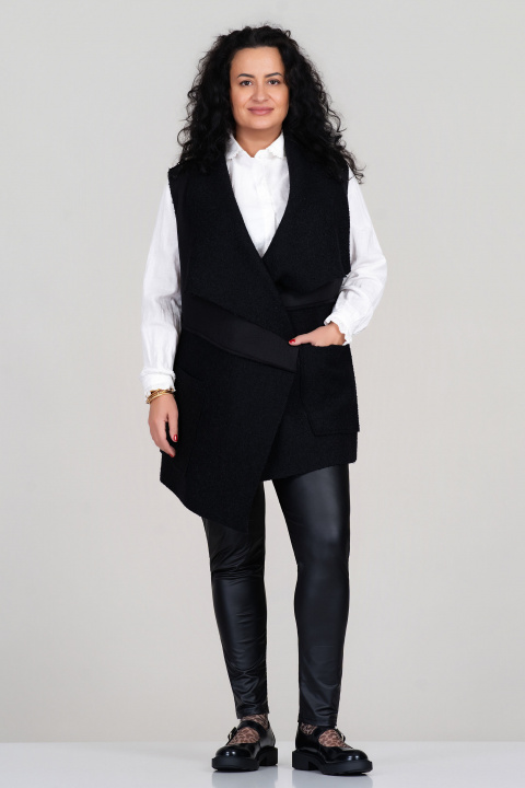 МАКСИ асиметричен елек в черно без закопчаване