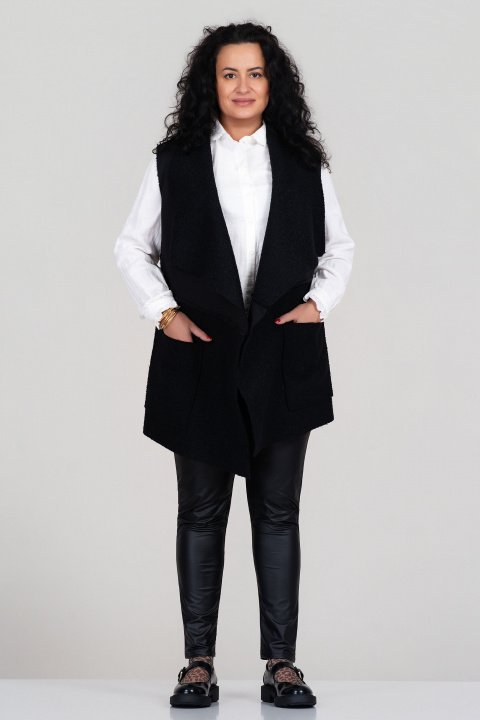 МАКСИ асиметричен елек в черно без закопчаване