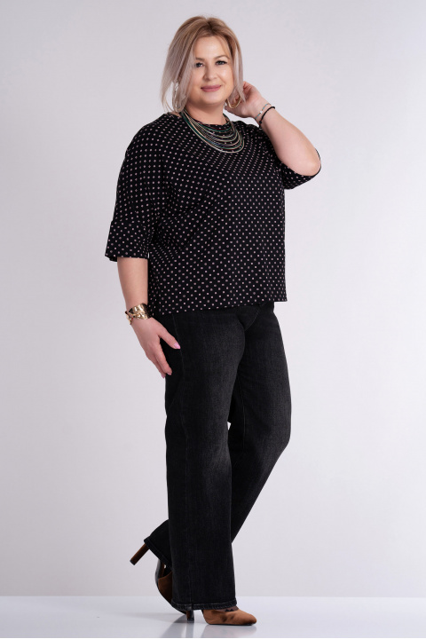 МАКСИ блуза черно с принт ситни розови квадрати