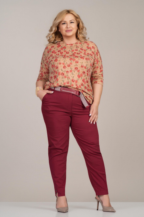 МАКСИ блуза от фино плетиво е бежово с принт рози