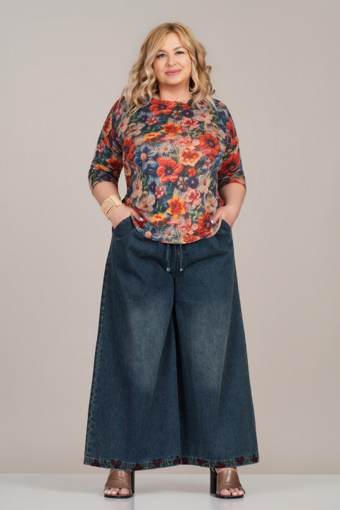 МАКСИ блуза от фино плетиво красив многоцветен флорален принт