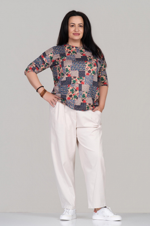 МАКСИ блуза от фино плетиво с принт флорани квадрати