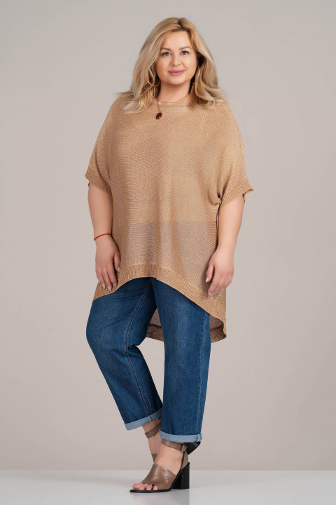 МАКСИ блуза от фино плетиво в бежово с издължен гръб