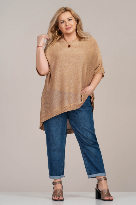 МАКСИ блуза от фино плетиво в бежово с издължен гръб