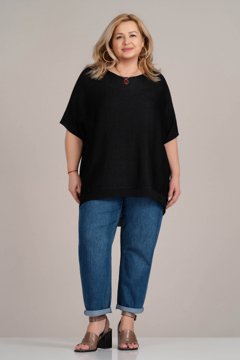 МАКСИ блуза от фино плетиво в черно с издължен гръб