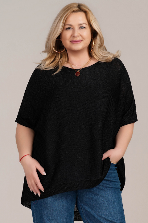 МАКСИ блуза от фино плетиво в черно с издължен гръб