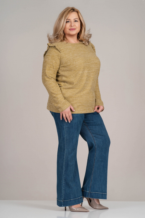 МАКСИ блуза от мека материя в цвят горчица с харбали на раменете