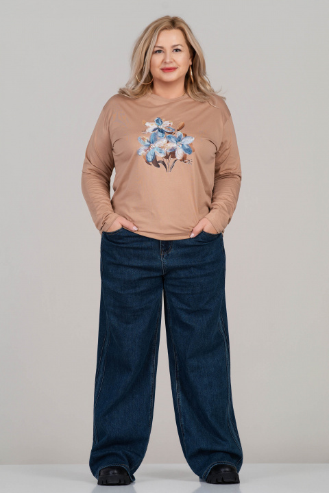 МАКСИ блуза от памук в бежово с апликирани цветя