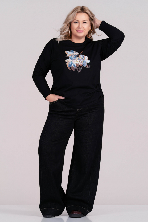 МАКСИ блуза от памук в черно с апликирани цветя
