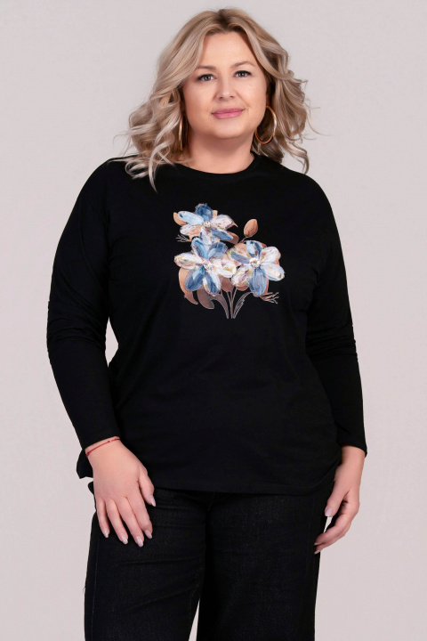 МАКСИ блуза от памук в черно с апликирани цветя