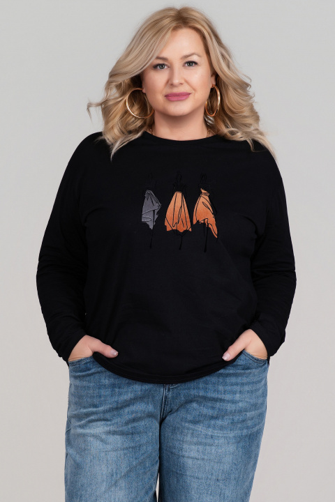 МАКСИ блуза от памук в черно с щампа три момичета