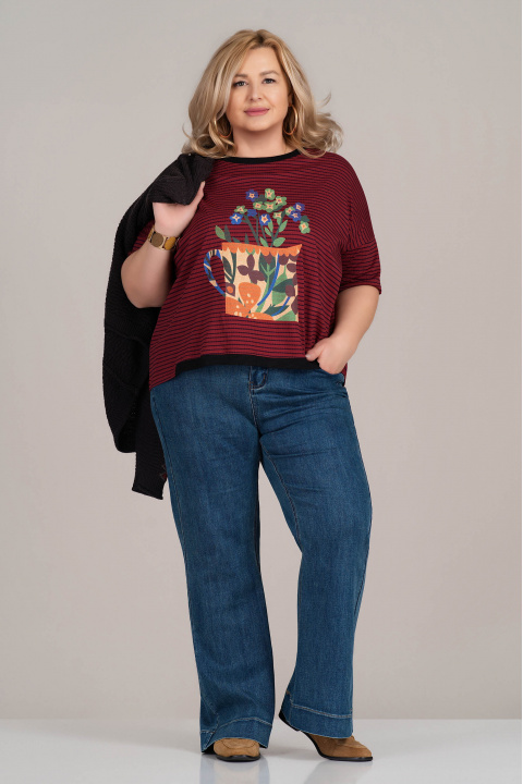 Макси блуза от памук в червено с райран принт и щампа