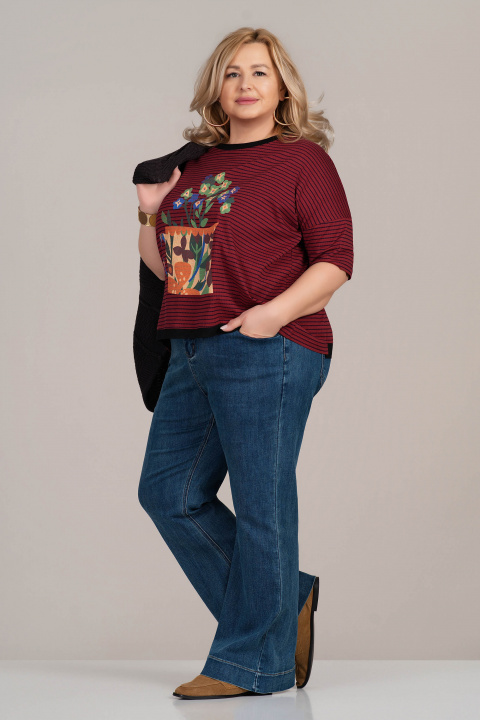 Макси блуза от памук в червено с райран принт и щампа