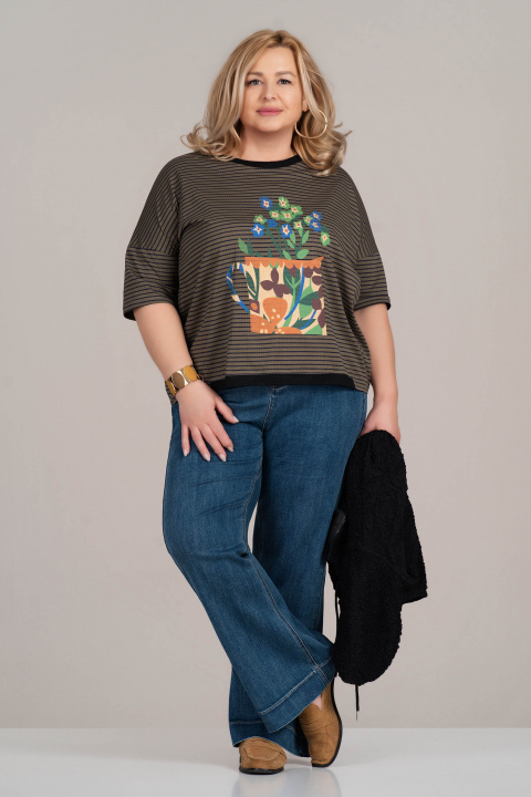 Макси блуза от памук в зелено с райран принт и щампа