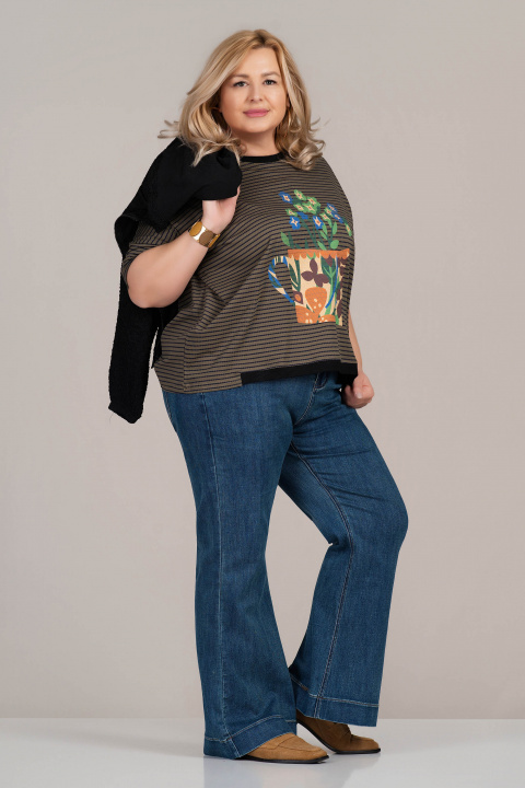 Макси блуза от памук в зелено с райран принт и щампа