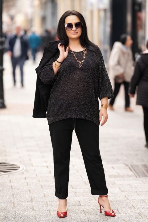 МАКСИ блуза от плетена материя в черно с лишка ламе