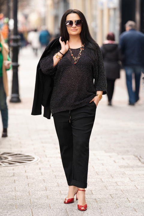 МАКСИ блуза от плетена материя в черно с лишка ламе