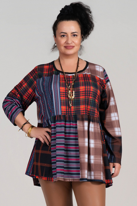 Макси блуза с пъстър десен и удобна кройка