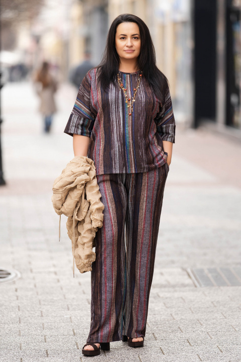 МАКСИ блуза с райран принт в кафяво, червено, синьо и сиво