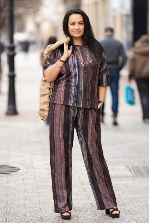 МАКСИ блуза с райран принт в кафяво, червено, синьо и сиво