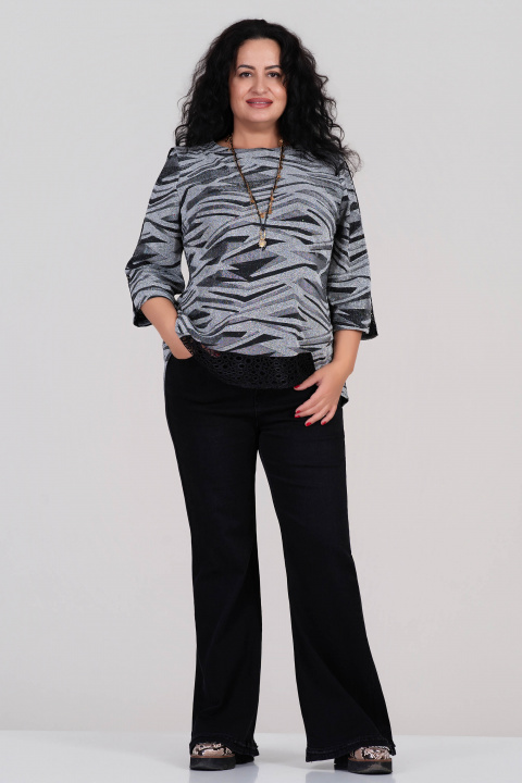 МАКСИ блуза със сребристи акценти и дантелени елементи