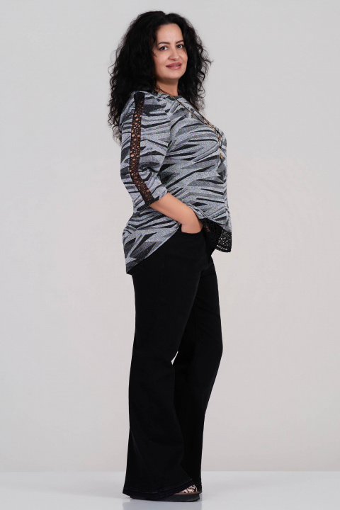 МАКСИ блуза със сребристи акценти и дантелени елементи