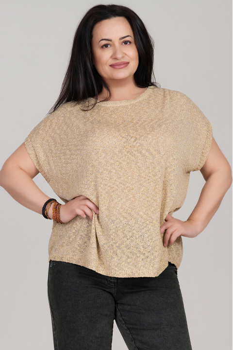 МАКСИ блуза в бежово с нишка ламе и интересен гръб