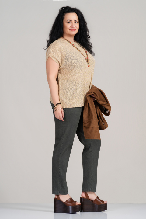 МАКСИ блуза в бежово с нишка ламе и интересен гръб