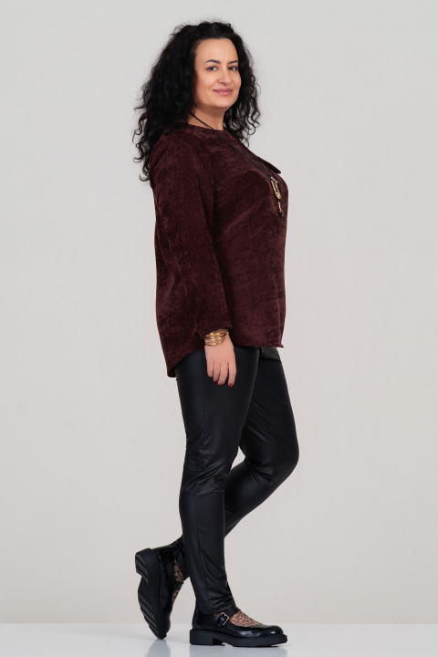 МАКСИ блуза в бордо от плътна кадифена материя с декоративен джоб с капак